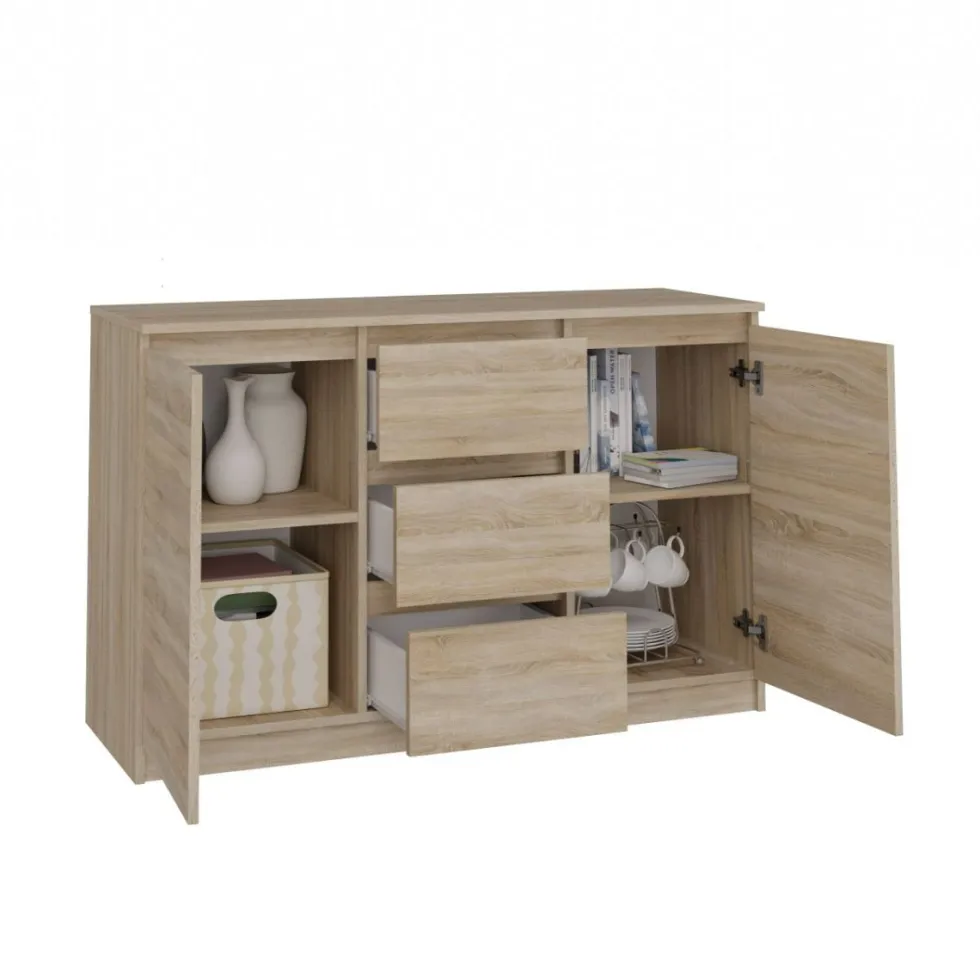 Madia moderna 120 cm con cassetti e ante in rovere chiaro MT8