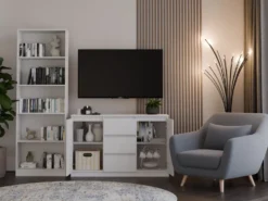 Madia moderna 120 cm con cassetti e ante in bianco opaco MT8