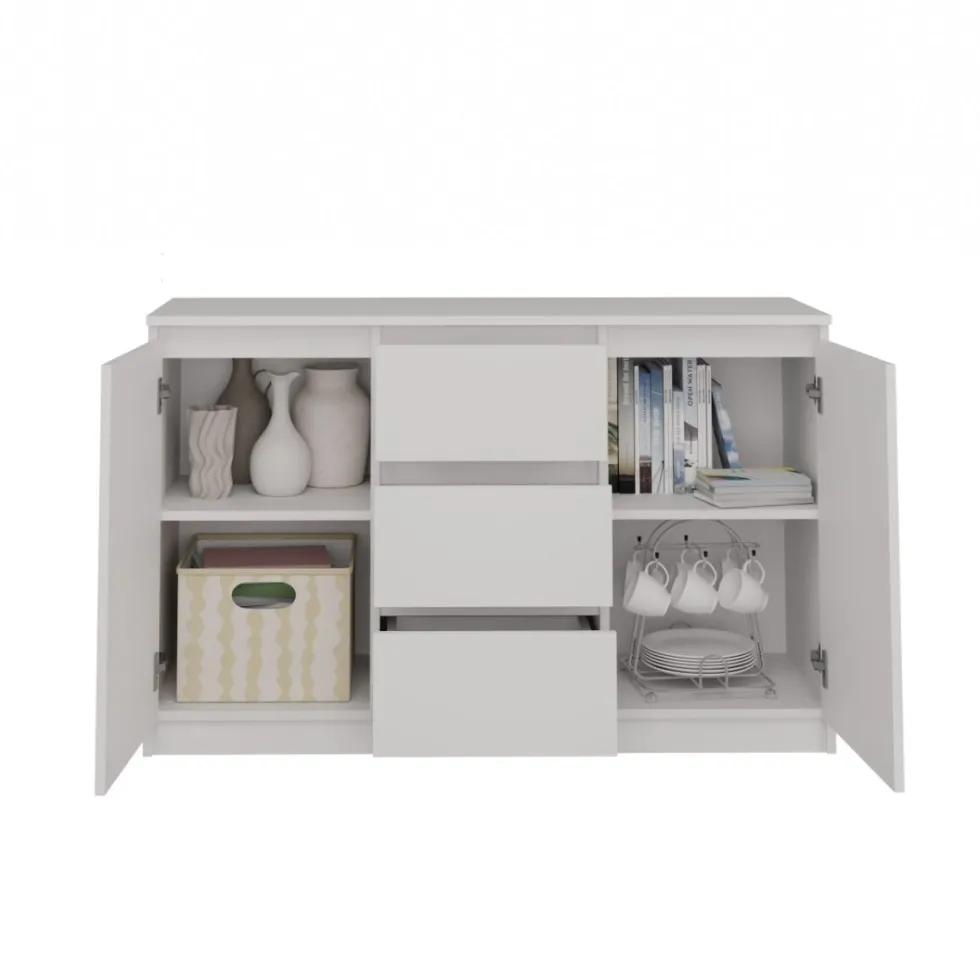 Madia moderna 120 cm con cassetti e ante in bianco opaco MT8