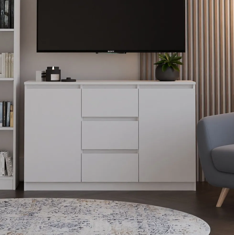 Madia moderna 120 cm con cassetti e ante in bianco opaco MT8