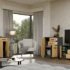 Madia moderna 109 cm per soggiorno con 3 ante e 3 cassetti in rovere e antracite MT14