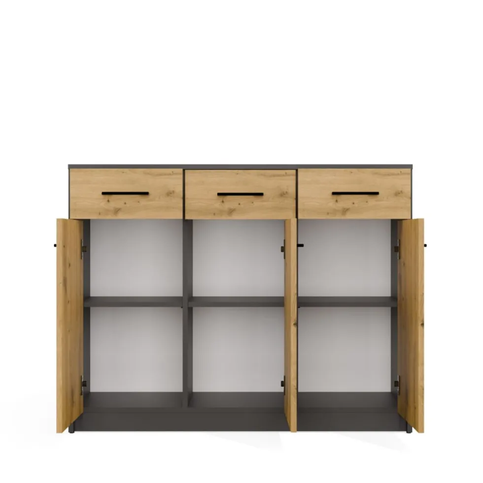 Madia moderna 109 cm per soggiorno con 3 ante e 3 cassetti in rovere e antracite MT14