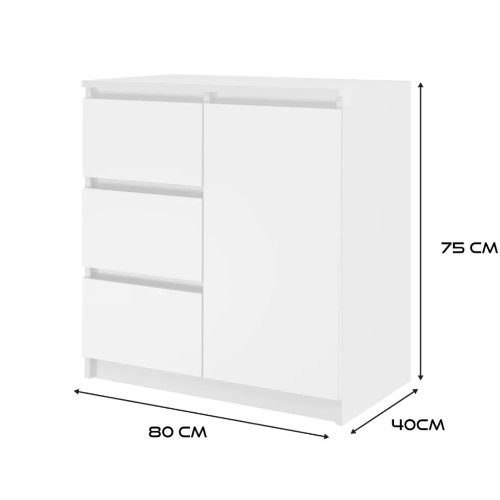 Madia moderna 75 cm per soggiorno con 3 cassetti bianco opaco MT5