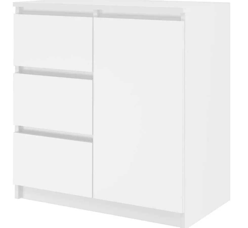 Madia moderna 75 cm per soggiorno con 3 cassetti bianco opaco MT5