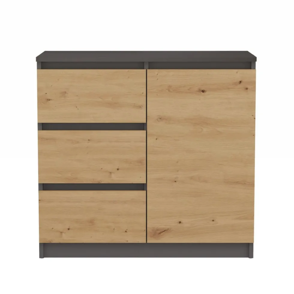 Madia moderna 75 cm per soggiorno con 3 cassetti in rovere e antracite MT5
