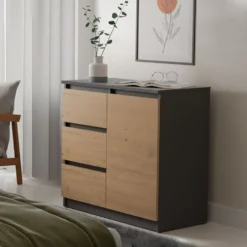 Madia moderna 75 cm per soggiorno con 3 cassetti in rovere e antracite MT5