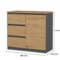 Madia moderna 75 cm per soggiorno con 3 cassetti in rovere e antracite MT5