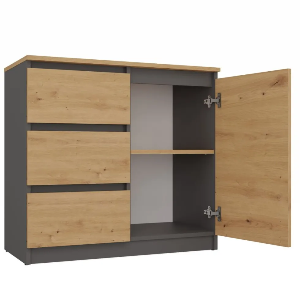 Madia moderna 75 cm per soggiorno con 3 cassetti in rovere e antracite MT5