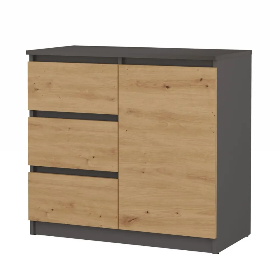 Madia moderna 75 cm per soggiorno con 3 cassetti in rovere e antracite MT5