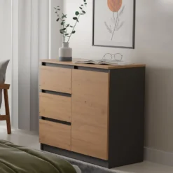 Madia moderna 75 cm per soggiorno con 3 cassetti in rovere e antracite MT5