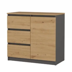 Madia moderna 75 cm per soggiorno con 3 cassetti in rovere e antracite MT5