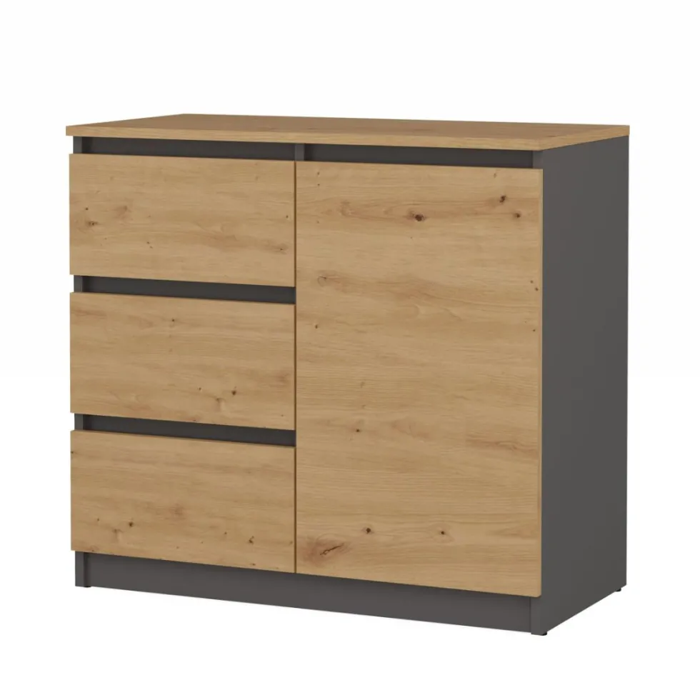Madia moderna 75 cm per soggiorno con 3 cassetti in rovere e antracite MT5