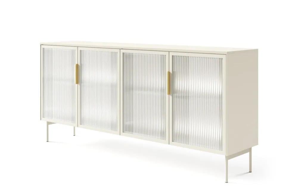 Madia moderna con 4 ante in vetro temperato e luce LED cashmere MALK40