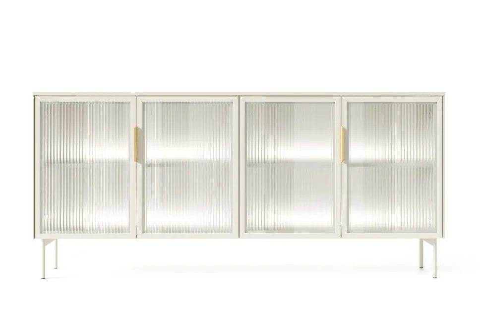 Madia moderna con 4 ante in vetro temperato e luce LED cashmere MALK40