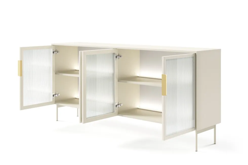 Madia moderna con 4 ante in vetro temperato e luce LED cashmere MALK40