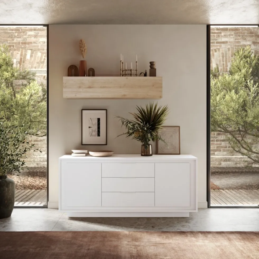 Madia moderna con 3 cassetti 184x80 cm bianco opaco ML55