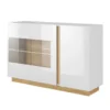 Madia moderna con vetrina 138x90 bianca con dettagli rovere MALK1