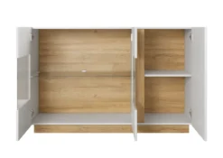 Madia moderna con vetrina 138x90 bianca con dettagli rovere MALK1