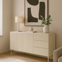 Madia moderna da soggiorno 2 ante e 3 cassetti beige cashmere MALK44