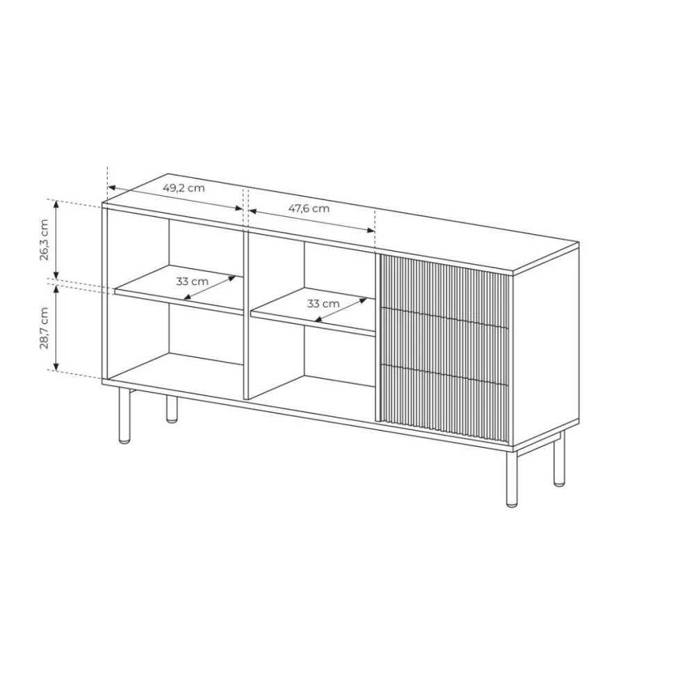 Madia moderna da soggiorno con 2 ante push to open rovere chiaro MALK45