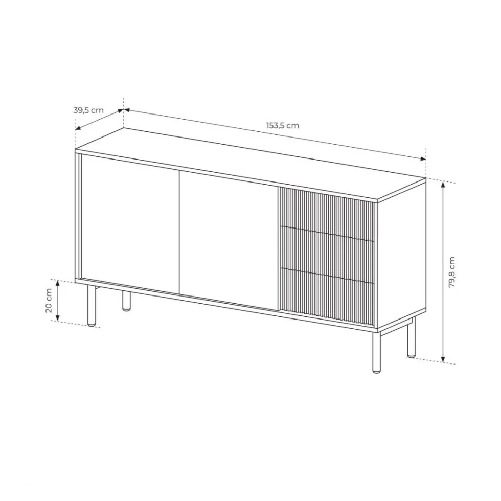 Madia moderna da soggiorno con 2 ante push to open rovere chiaro MALK45