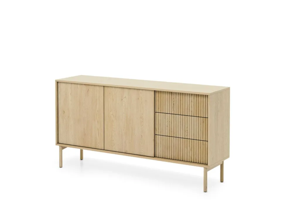 Madia moderna da soggiorno con 2 ante push to open rovere chiaro MALK45