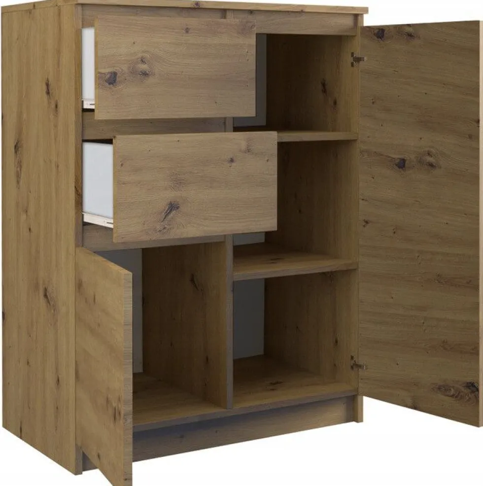 Madia moderna da soggiorno 70X97 a 2 ante e 2 cassetti rovere MT7
