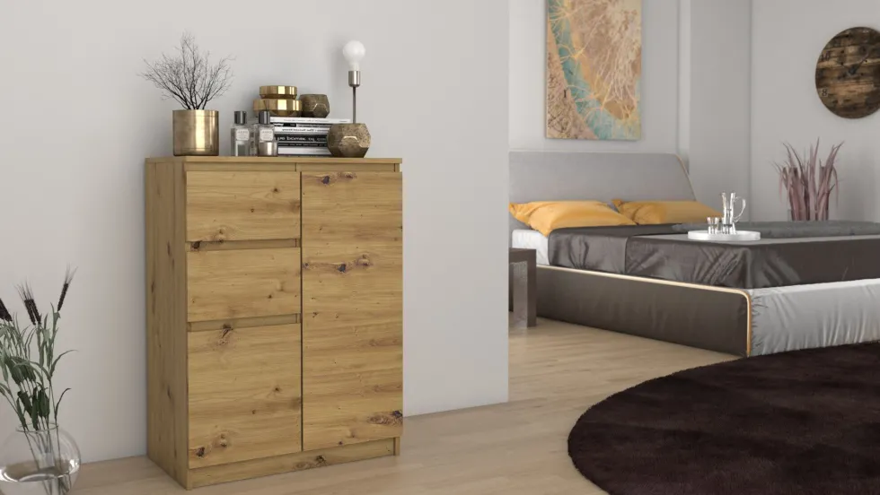 Madia moderna da soggiorno 70X97 a 2 ante e 2 cassetti rovere MT7