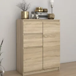 Madia moderna da soggiorno 70X97 a 2 ante e 2 cassetti rovere chiaro MT7