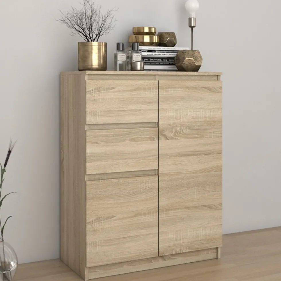 Madia moderna da soggiorno 70X97 a 2 ante e 2 cassetti rovere chiaro MT7