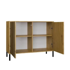Madia moderna lamellata per soggiorno 103,5 cm con ante tip-on rovere e nero MT4