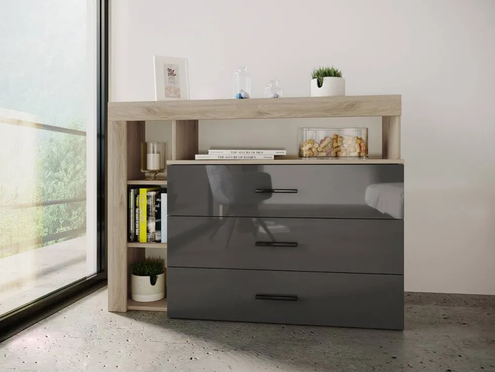 Madia moderna rovere naturale/antracite lucido MI1