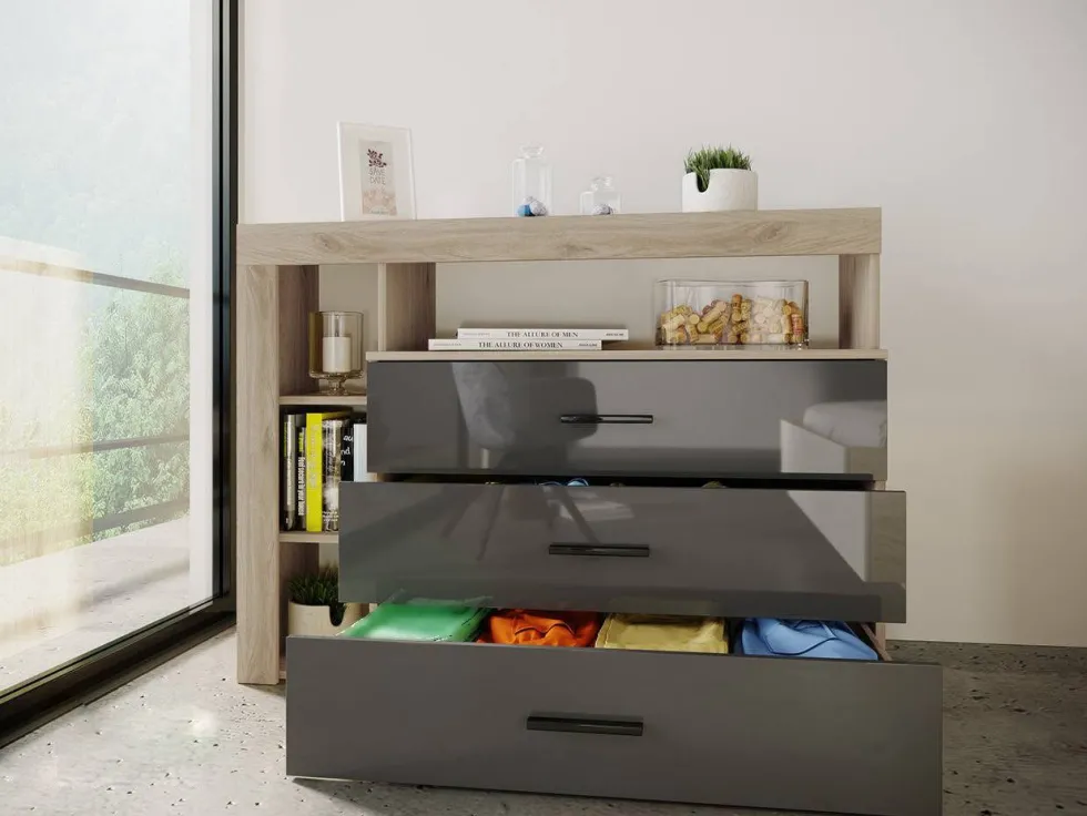 Madia moderna rovere naturale/antracite lucido MI1