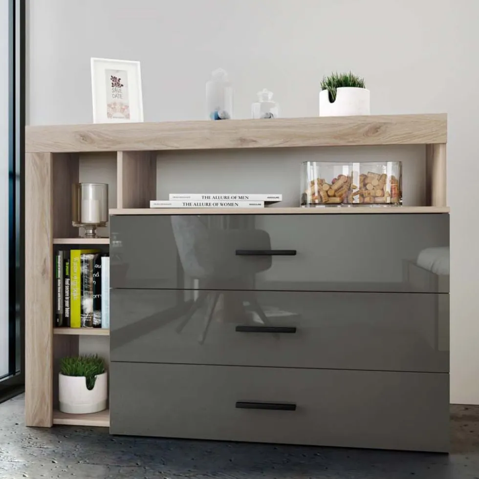 Madia moderna rovere naturale/antracite lucido MI1