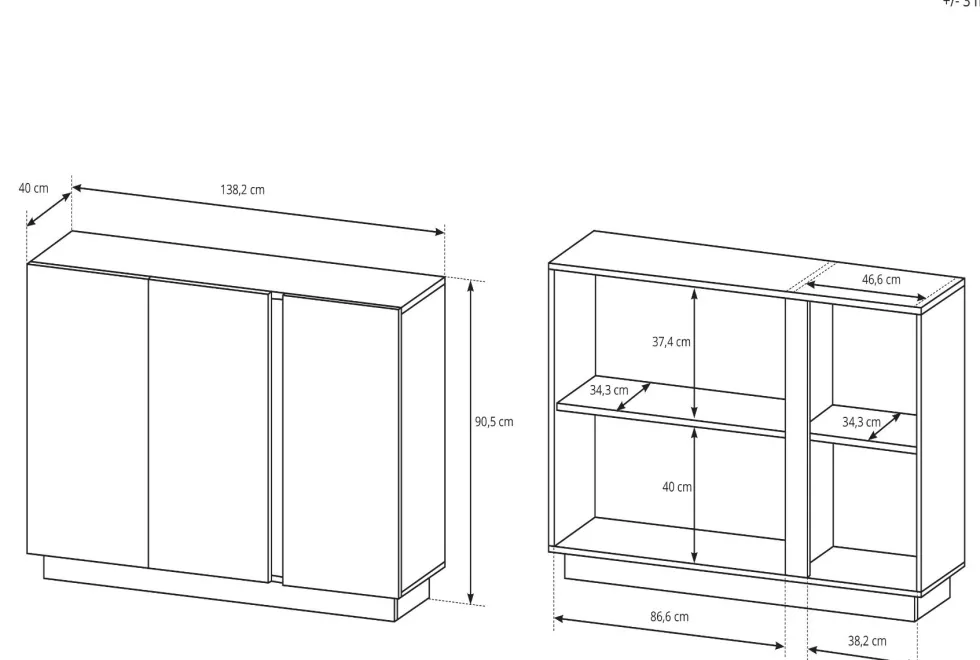 Madia moderna 138x90 bianca con dettagli rovere MALK2