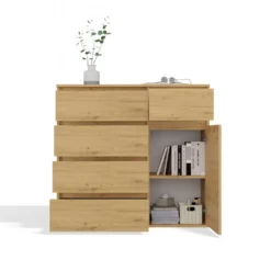 Madia moderna 100x93 cm con 1 anta e 5 cassetti rovere MT6