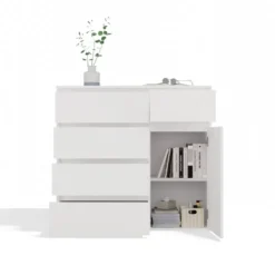 Madia moderna 100x93 cm con 1 anta e 5 cassetti bianca MT6