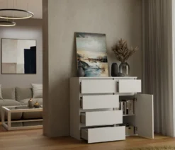 Madia moderna 100x93 cm con 1 anta e 5 cassetti bianca MT6