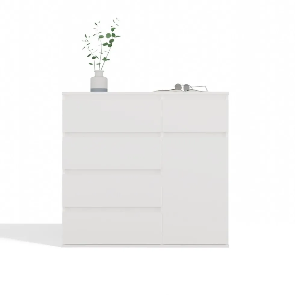 Madia moderna 100x93 cm con 1 anta e 5 cassetti bianca MT6