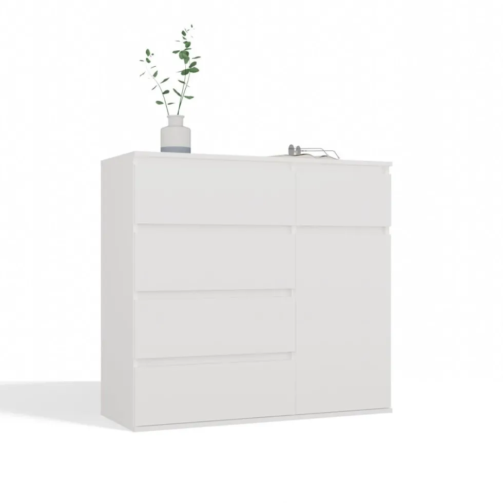 Madia moderna 100x93 cm con 1 anta e 5 cassetti bianca MT6