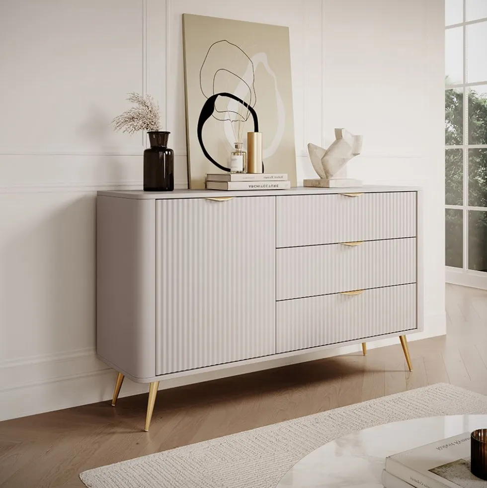 Madia moderna 138x81cm con 1 anta e 3 cassetti beige MALK19