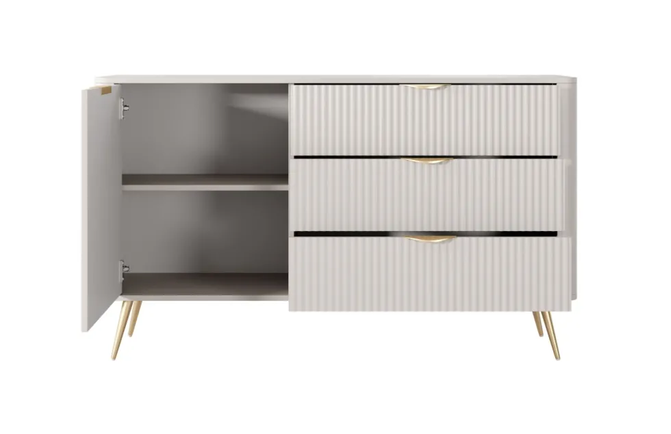 Madia moderna 138x81cm con 1 anta e 3 cassetti beige MALK19