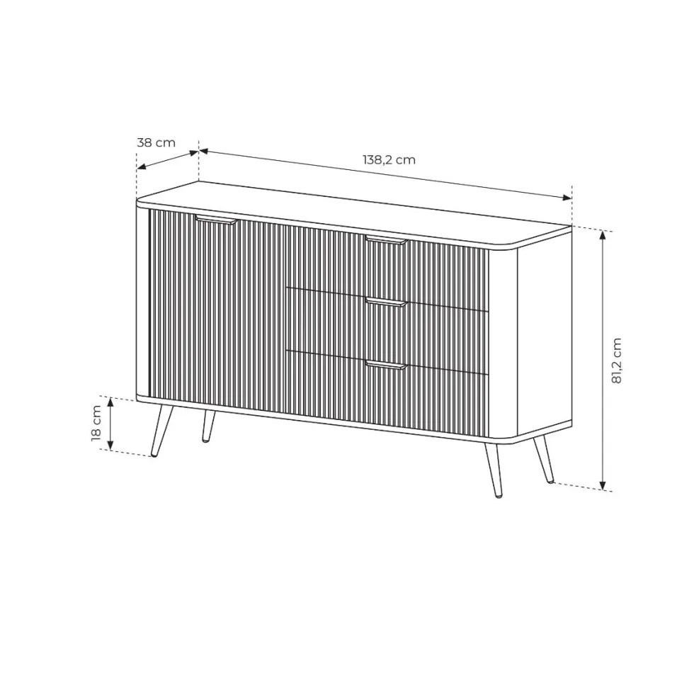 Madia moderna 138x81cm con 1 anta e 3 cassetti beige MALK19