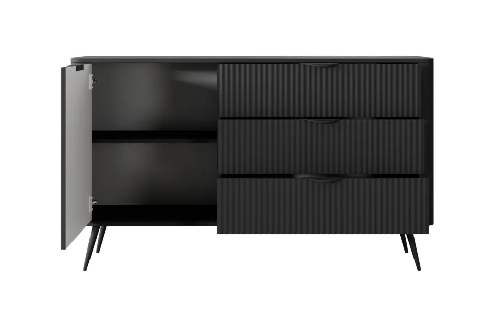 Madia moderna 138x81cm con 1 anta e 3 cassetti nero MALK19
