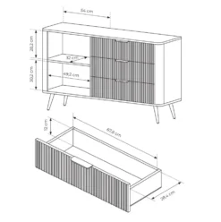 Madia moderna 138x81cm con 1 anta e 3 cassetti nero MALK19