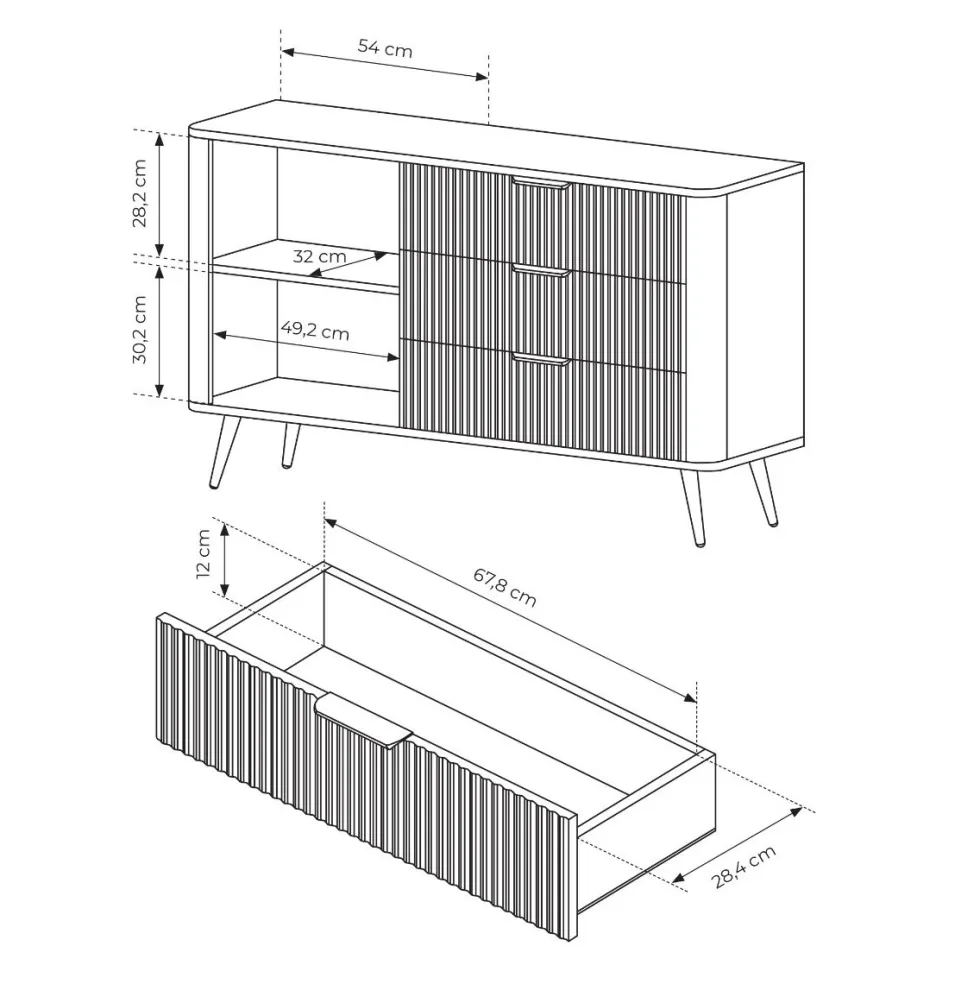Madia moderna 138x81cm con 1 anta e 3 cassetti nero MALK19