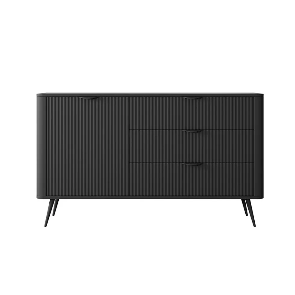 Madia moderna 138x81cm con 1 anta e 3 cassetti nero MALK19