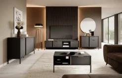 Madia moderna 153x81cm con 3 ante antracite con dettagli oro MALK12