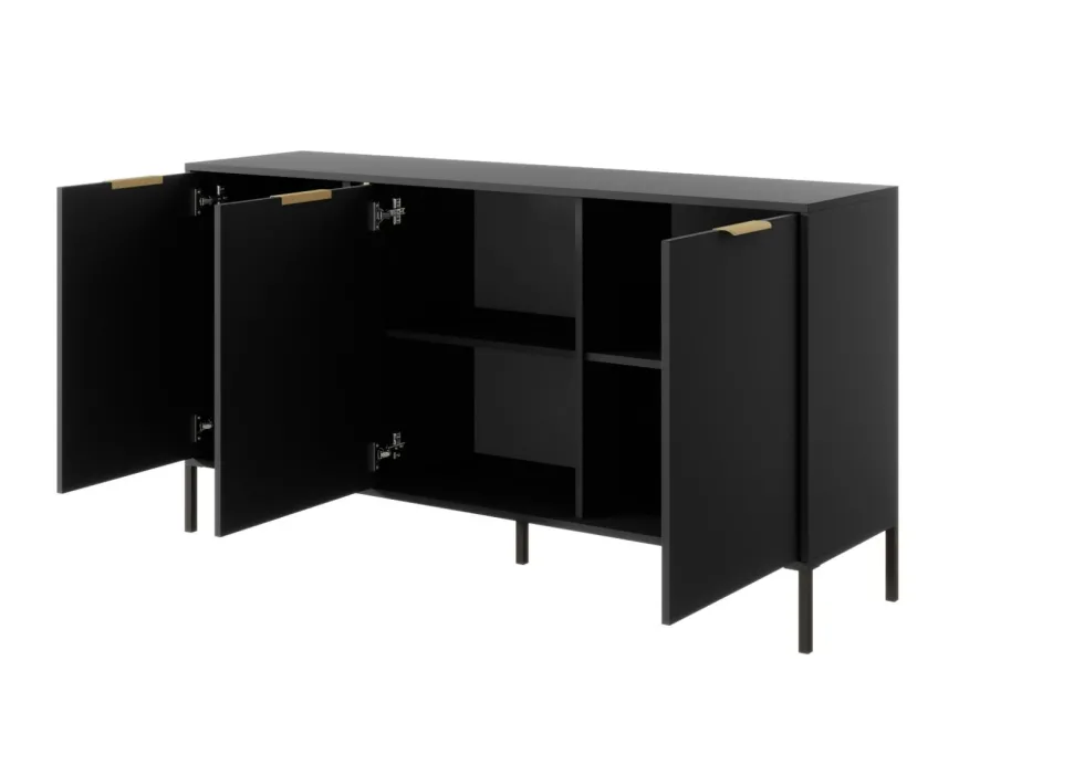 Madia moderna 153x81cm con 3 ante antracite con dettagli oro MALK12