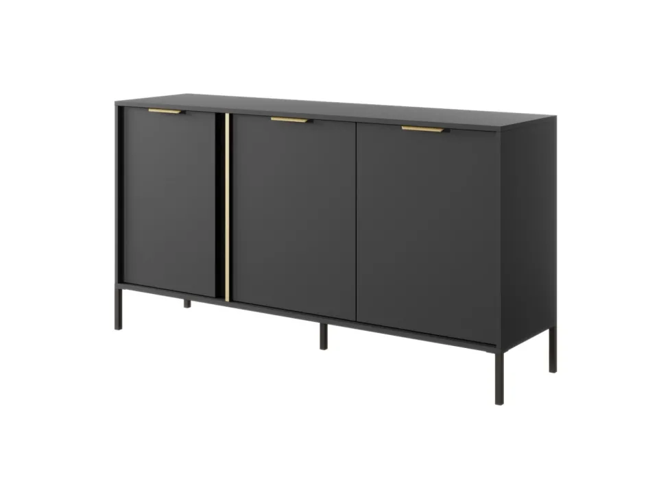 Madia moderna 153x81cm con 3 ante antracite con dettagli oro MALK12